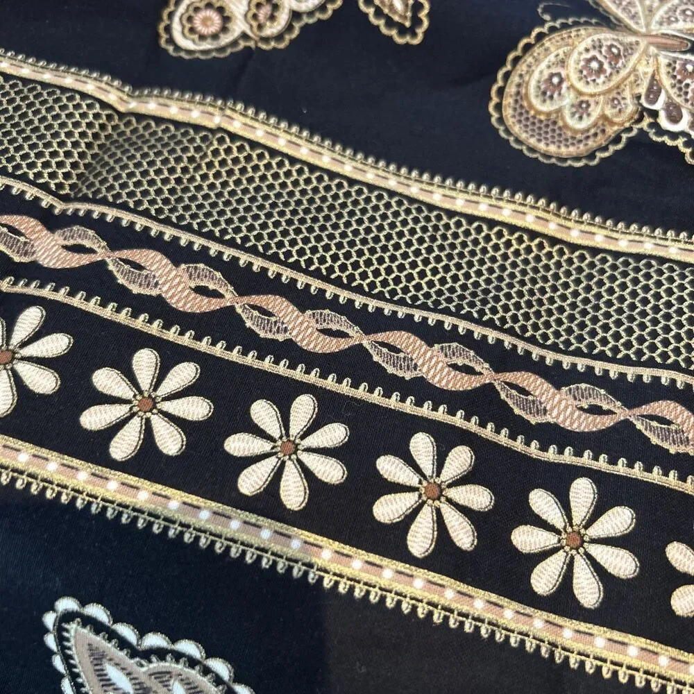 Metallic Lace Dover Hill Benartex Gold Floral Butterfly Cotton Quilting Fabric